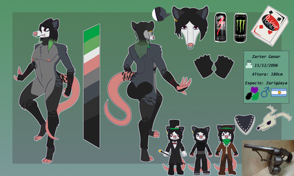 ace_of_hearts ace_of_spades alternative_fashion anthro argentina bone boots cane card clothing cowboy cowboy_boots cowboy_hat cowboy_outfit fingerless_gloves footwear gloves goth green_lipstick handwear hat headgear headwear lipstick makeup male piercing playing_card poker scar self-harm_scars shoes skull solo tail top_hat weapon zarter monster_energy speed_unlimited american_opossum mammal marsupial 5:3 absurd_res hi_res model_sheet