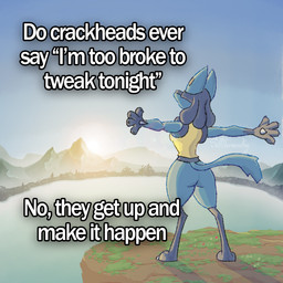4_fingers anthro blue_body blue_fur butt claws detailed_background digitigrade feet female fingers fog fur hand_spike inspirational lake lens_flare mountain nails plant pokemorph rimlight solo spikes spikes_(anatomy) sun sunrise tail text thick_thighs toes tree yellow_body yellow_fur selfdestructking nintendo pokemon generation_4_pokemon lucario pokemon_(species) 1:1 digital_media_(artwork) english_text full-length_portrait hi_res meme portrait