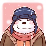 anthro black_nose blush clothed clothing eyes_closed fur hat headgear headwear kemono male scarf solo sweater topwear white_body white_fur snow_utamaru bear mammal polar_bear ursine 1:1 2013 half-length_portrait low_res portrait