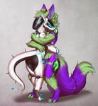 anthro blush blush_lines butt claws duo fur green_body green_fur hug machine male male/male open_mouth purple_body screen screen_face simple_background smile synthetic tail tongue maxx-ros ma-xx marbel protogen robot synth_(vader-san) digital_media_(artwork) hi_res