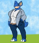 anthro big_breasts bottomwear breasts clothing denim denim_bottomwear denim_clothing ear_piercing female jeans pants piercing professional_clothes solo thick_thighs silent_e nintendo pokemon nia_williams generation_1_pokemon nidoqueen pokemon_(species) absurd_res hi_res