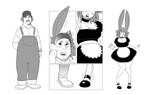 anthro apron beard breast_growth breasts clothing ear_expansion expansion facial_hair female gender_transformation growth hat headgear headwear human_to_anthro looking_down maid_uniform male mtf_transformation open_mouth overalls shrinking size_transformation solo species_transformation standing surprise transformation uniform castledolphyn human lagomorph leporid mammal rabbit 2024 absurd_res digital_media_(artwork) hi_res monochrome sequence