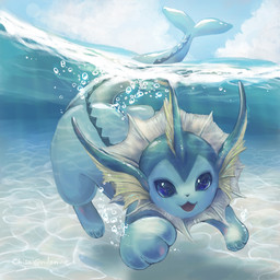 :3 ambiguous_gender blue_body blue_eyes bubble caustics daww feral fin frill_(anatomy) glistening glistening_eyes head_fin looking_at_viewer open_:3 open_mouth open_smile sky smile solo tail text underwater water nilomne nintendo pokemon eeveelution generation_1_pokemon pokemon_(species) vaporeon 1:1 2020 artist_name digital_media_(artwork)