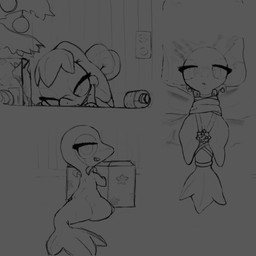 bdsm bed bondage bound christmas_decorations christmas_present convenient_censorship dildo dildo_insertion female furniture gift holidays looking_at_viewer on_bed on_the_floor sex_toy sex_toy_insertion solo tail thatcatlie nintendo pokemon generation_5_pokemon pokemon_(species) snivy greyscale hi_res monochrome sketch