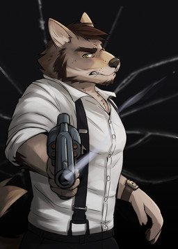 5_fingers anthro black_nose brown_hair claws clock clothed clothed_anthro clothed_male clothing eyelashes fingers gun hair handgun holding_gun holding_handgun holding_object holding_ranged_weapon holding_revolver holding_weapon humanoid_hands male male_anthro ranged_weapon revolver solo watch weapon wristwatch vitaly4321 echo_(series) echo_project the_smoke_room william_adler canid canine canis coyote mammal 2021 absurd_res colored hi_res