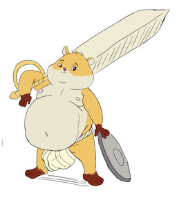anthro belly big_belly bulge clothing male melee_weapon moobs navel nipples overweight overweight_male shield simple_background smile solo sword underwear weapon white_background geuremon afk_arena afk_journey lilith_games chippy_(afk_journey) cricetid hamster mammal rodent 2024