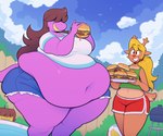 anthro belly big_belly big_breasts big_butt breasts burger butt duo feederism feeding female female/female food freckles huge_belly huge_thighs hyper hyper_belly obese obese_anthro obese_female outside overweight overweight_anthro overweight_female slightly_chubby slightly_chubby_female thick_thighs weight_gain wide_hips ridiculouscake deltarune undertale_(series) kris_(deltarune) noelle_holiday susie_(deltarune) cervine deer human mammal new_world_deer reindeer reptile scalie 2024 6:5 absurd_res hi_res