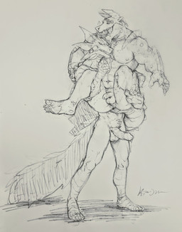 anthro anus athletic balls biceps bodily_fluids carrying_another carrying_partner duo erection flaccid foreskin genitals hand_on_back humanoid_genitalia humanoid_penis long_foreskin male open_mouth pawpads penis retracted_foreskin scared simple_background smile smirk spread_legs spreading standing tears unretracted_foreskin kiwi_hugh mythology dragon mythological_creature mythological_scalie scalie hi_res line_art signature sketch