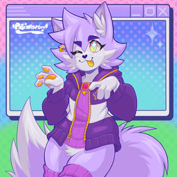 anthro blep clothing collar ear_piercing footwear jacket legwear male paws piercing socks solo sparklefur sweater thigh_highs tongue tongue_out topwear palearaptor pngtuber lupin_(lupinwoof) canid canine canis domestic_dog mammal wolf 1:1 animated