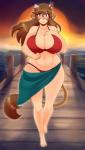 big_breasts bikini blush breasts brown_hair cleavage clothed clothing curvy_figure eyewear female glasses green_eyes hair horn huge_breasts long_hair looking_at_viewer navel open_mouth outside sea solo standing swimwear thick_thighs two-piece_swimsuit voluptuous water wide_hips eikasianspire maria_lores animal_humanoid bovid bovid_humanoid bovine bovine_humanoid cattle_humanoid humanoid mammal mammal_humanoid 2015 absurd_res hi_res