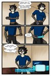 anthro belt belt_buckle blockage_(layout) buckle clothed clothing comic content_repetition dialogue english_text eyewear fully_clothed glasses hi_res horizontal_blockage jde10 jde_ringtail male mammal procyonid raccoon solo sound_effects text