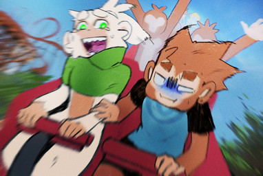 amusement_ride anthro biped bodily_fluids bottomless brown_body brown_fur clothed clothing duo_focus eyebrows fingers fur green_eyes group male open_mouth open_smile roller_coaster sharp_teeth sitting smile sweat tan_body tears teeth topwear white_body white_fur sincastermon bloons_tower_defense ninja_kiwi druid_(bloons) sol_(sincastermon) strych_(sincastermon) uno_(sincastermon) vanilla_(sincastermon) haplorhine mammal monkey primate hi_res