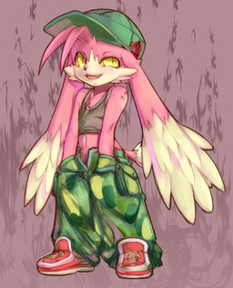 ambiguous_gender anthro bottomwear camo camo_bottomwear camo_clothing camo_pants camo_print clothing footwear fur hair oversized_bottomwear oversized_clothing oversized_pants pants pattern_bottomwear pattern_clothing pattern_pants pink_body pink_fur pink_hair shoes sneakers solo shaolin_bones bandai_namco klonoa_(series) domestic_cat felid feline felis mammal