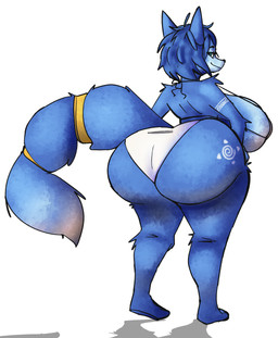 anthro big_breasts big_butt blue_body blue_fur blue_hair breasts butt female fur hair rear_view simple_background solo white_background klacket nintendo star_fox krystal_(star_fox) canid canine fox mammal 2025 absurd_res hi_res