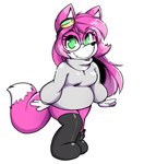 anthro boots chibi clothed clothing cute_fangs dipstick_ears dipstick_tail ear_markings eyewear fangs female footwear fur gloves_(marking) goggles green_eyes hair highlights_(coloring) legwear long_hair markings multicolored_ears pink_body pink_fur pink_hair shoes smile snaggle_tooth solo standing sweater tail tail_markings teeth thigh_boots thigh_highs topwear turtleneck anaugi penelope_(garrettfalken22) canid canine canis mammal wolf 2025 absurd_res hi_res