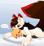 anthro bed bedding big_tail blanket blush blush_lines clothing cuddling duo fluffy fluffy_tail fur furniture hair kerchief licking lying male neck_tuft nibbling on_bed open_mouth personal_grooming pillow sleeping tail tongue tongue_out tuft ruuji canid canine canis domestic_dog fox human mammal wolf animated high_framerate loop short_playtime