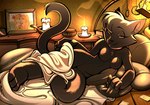 ankh anthro barely_visible_genitalia barely_visible_pussy bedding bedroom_eyes black_body black_fur blanket breasts candle card collar collar_only detailed_background featureless_breasts female fortune_telling fur genitals gripping_pillow lamp lantern narrowed_eyes nude pillow pussy raised_tail romantic romantic_ambiance seductive solo tail tarot tarot_card white_blanket junyois housepets! peanut_butter_(housepets!) sabrina_(housepets!) tarot_(housepets!) canid canine canis domestic_cat domestic_dog felid feline felis mammal pomeranian spitz 2023 digital_drawing_(artwork) digital_media_(artwork) hi_res shaded story story_at_source story_in_description