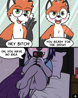 anthro anus bed bottomless clothed clothing female fur furniture genitals hair male phone_call text vulva young pokefound da_silva mattie_(pokefound) randy_(pokefound) bat canid canine fox mammal megabat 4:5 comic english_text hi_res sibling_(lore)