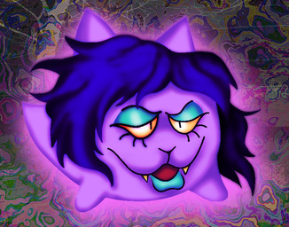 blue_eyeshadow blue_lips blue_lipstick cat_nose curved_eyebrows eyelashes eyeshadow fangs female glowing hair lips lipstick long_hair makeup nub_arms open_mouth pointy_ears prick_ears pupils purple_body purple_hair seductive silly_face slit_pupils small_fangs smile solo teeth thick_bottom_lip yellow_eyes alexis_wasilla mario_bros nintendo alexis_wasilla_(alexis_wasilla) boo_(mario) ghost sphere_creature spirit digital_drawing_(artwork) digital_media_(artwork) firealpaca_(artwork) paint.net_(artwork)