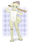 animal_genitalia anthro attached_sheath balls band-aid band-aid_on_knee band-aid_on_leg bandage baseball_bat bat_(object) biped blue_eyes countershade_fur countershade_torso countershading floppy_ears fur genitals holding_baseball_bat holding_object looking_at_viewer male penis penis_tip sheath shota smile smiling_at_viewer solo tail yoke_pose young young_anthro young_male khaimera canid canine canis domestic_dog mammal absurd_res hi_res