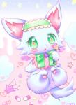 blush female feral fur green_eyes heart_eyes heart_symbol open_mouth ribbons simple_background solo wand mirun_migyu jewelpet sanrio sega sega_fave milky_(jewelpet) canid canine canis chihuahua domestic_dog mammal toy_dog