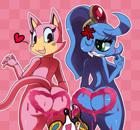 anime_style anthro big_breasts big_butt blue_body blue_hair blue_skin blush body_art bodypaint breasts brush butt creating_art cross-popping_vein duo_focus female green_eyes group hair heart_symbol long_hair looking_back machine nude open_mouth paint paintbrush painted_butt pink_body pink_nose pink_skin presenting presenting_hindquarters smile standing tail yellow_body yellow_skin sssonic2 emma_(sssonic2) noodle_(sssonic2) android cyclops domestic_cat felid feline felis mammal mouse murid murine robot rodent digital_media_(artwork) hi_res