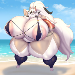 anthro areola ball beach beach_ball big_areola big_breasts big_nipples bikini blue_eyes breasts brown_body brown_fur clothing female fur huge_areola huge_breasts huge_nipples huge_thighs hyper hyper_areola hyper_breasts hyper_nipples hyper_thighs inflatable looking_at_viewer multicolored_body multicolored_fur nipples one-piece_swimsuit open_mouth open_smile outside sand sling_bikini smile smiling_at_viewer solo swimwear tan_body tan_fur thick_thighs two-piece_swimsuit two_tone_body two_tone_fur water ber00 nintendo pokemon generation_7_pokemon lycanroc pokemon_(species) 2025 absurd_res hi_res