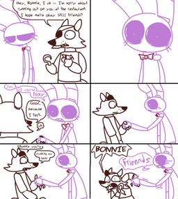 animatronic anthro bonnie_(fnaf) canine collaboration comic crisis-omega english_text eye_patch eyewear female five_nights_at_freddy's fox foxy_(fnaf) hook hook_hand humor lagomorph machine male mammal mechanical rabbit robot text the_weaver
Rating: Safe
Score: 25
User: StreakTheFoxz
Date: December 13, 2014 animatronic anthro bonnie_(fnaf) canine collaboration comic crisis-omega english_text eye_patch eyewear female five_nights_at_freddy's fox foxy_(fnaf) hook hook_hand humor lagomorph machine male mammal mechanical rabbit robot text the_weaver
Rating: Safe
Score: 25
User: StreakTheFoxz
Date: December 13, 2014