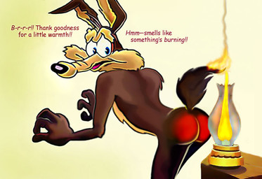 4_fingers abstract_background anthro arched_back arm_tuft back_muscles back_tuft belly bent_ear bent_over biped black_nose blue_eyes blush body_blush brown_body brown_fur brown_text bubble_butt butt butt_blush butt_focus butt_pose butthurt candle casual_nudity chest_tuft countershade_torso countershading dialogue elbow_tuft eyebrows fingers fire fur glance glancing_back glistening glistening_eyes head_tuft humanoid_hands lamp lantern looking_back male multicolored_body multicolored_fur nude nudist open_mouth pain pleading_eyes pose raised_eyebrows rear_view reddened_butt ribs shadow shocked shoulder_blades shoulder_tuft solo spine standing surprised tail_on_fire tan_belly tan_body tan_eyebrows tan_fur text tuft two_tone_body two_tone_fur white_sclera wide_eyed wide_hips mreiof looney_tunes warner_brothers wile_e._coyote canid canine canis coyote mammal 2013 colored comic_sans detailed digital_drawing_(artwork) digital_media_(artwork) digital_painting_(artwork) english_text painting_(artwork) pinup shaded