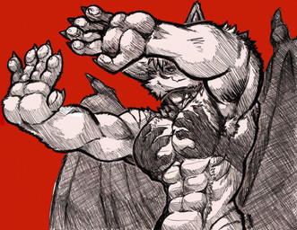 5_fingers anthro arms_out athletic claw_fingers claws covering covering_self fingers fur horn male markings nude pose shadow simple_background solo wing_claws wings jwbash european_mythology mythology shadow_hands_challenge demon dragon monster mythological_creature mythological_scalie reptile scalie western_dragon 2026 absurd_res hatching_(art) hi_res meme shaded