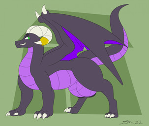 big_breasts black_body breasts claws crotch_breasts female feral green_eyes horn horn_jewelry huge_breasts jewelry purple_body sharp_teeth side_view solo tail teeth wings charciko mythology desidia_esuries dragon mythological_creature mythological_scalie scalie hi_res