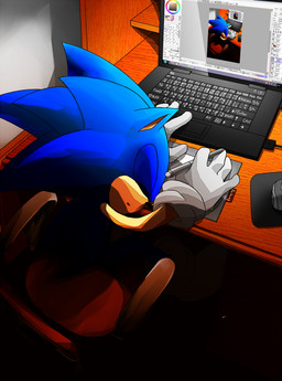 5_fingers anthro biped black_nose blue_body blue_fur chair clothing computer computer_mouse desk drawing drawing_tablet electronics eyes_closed fingers fur furniture gloves handwear inside laptop lying_on_desk male on_chair on_desk sitting sitting_on_chair sleeping solo table text white_clothing white_gloves white_handwear baitong9194 microsoft microsoft_windows sega sonic_the_hedgehog_(series) windows_7 sonic_the_hedgehog eulipotyphlan hedgehog mammal 2013 digital_drawing_(artwork) digital_media_(artwork) paint_tool_sai_(artwork) shaded thai_text