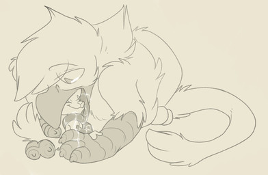 ambiguous_gender anthro bodily_fluids claws duo feral fur open_mouth saliva size_difference smile tail toe_claws tongue tongue_out vore backsash mythology avian canid canine canis domestic_dog gryphon mammal mythological_avian mythological_creature 2017 digital_media_(artwork) hi_res monochrome
