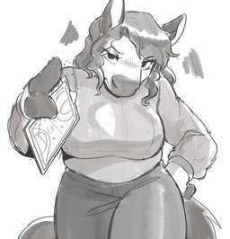 anthro big_breasts bottomwear breasts clipboard clothed clothed_anthro clothed_female clothing coach denim denim_bottomwear denim_clothing eyelashes female front_view glistening glistening_eyelids glistening_hair hair hand_on_hip holding_clipboard holding_object hoof_hands jeans looking_at_viewer narrowed_eyes pants simple_background solo sweater tail thick_thighs topwear conditional_dnp sonokido ventura_city_drifters bianca_douglas equid equine horse mammal 2025 digital_drawing_(artwork) digital_media_(artwork) hi_res monochrome portrait three-quarter_portrait