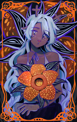 anthro brown_body brown_fur eyelashes female flower freckled_face freckles fur hair horn long_eyelashes long_hair plant rafflesia solo yellow_flower goomyloid deltarune undertale_(series) noelle_holiday deer mammal new_world_deer reindeer 2026 hi_res