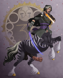 abstract_background animal_genitalia animal_penis balls beard black_hair blue_eyes clothing coat equine_genitalia equine_penis erection esquie facial_hair fetlocks fur genitals glowing glowing_sword gold_(metal) gold_hooves hair highlights_(coloring) hooves male melee_weapon midriff penis petals quadruped solo striped_body striped_fur stripes stubble sword topwear weapon white_highlights frankly-art clair_obscur_expedition_33 european_mythology expedition_33 greek_mythology mythology verso_dessendre centaur equid equid_taur equine equine_taur humanoid humanoid_taur mammal mammal_taur taur 4:5 absurd_res hi_res