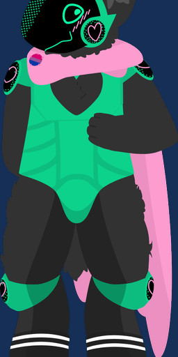 anthro bisexual_pride_colors blush blush_lines bow_ribbon chest_tuft clothing digitigrade fluffy fluffy_tail footwear fur heart_symbol horn inner_ear_fluff lgbt_pride machine male neck_tuft patch_(fabric) pride_colors scarf socks solo tail tuft tf2_demo_2004 h0p3 hybrid protogen alpha_channel hi_res shaded simple_shading