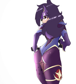 anthro armwear biped brown_eyes butt butt_focus clothed clothing cosplay crossover_cosplay eye_bags eyelashes female fur gloves hair handwear legband leglet legwear leotard lidded_eyes long_hair looking_at_viewer looking_back looking_back_at_viewer purple_body purple_fur purple_hair rear_view simple_background solo standing stockings thick_thighs thighband white_background tonisk genshin_impact mihoyo sega sonic_the_hedgehog_(series) sonic_underground tamers12345's_sonic_underground mona_megistus queen_aleena_hedgehog eulipotyphlan hedgehog mammal 2022 crossover digital_drawing_(artwork) digital_media_(artwork) portrait three-quarter_portrait