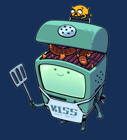 ambiguous_gender anthro apron clothing cooking duo food grill machine meat micro sausage smile spatula standing tools toony discount-supervillain adventure_time cartoon_network bmo jake_the_dog canid canine canis domestic_dog mammal mo_(adventure_time) robot alpha_channel digital_media_(artwork)