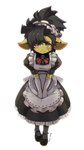 accessory armwear blush clothing elbow_gloves female footwear front_view gloves green_body handwear headband holding_plate maid_uniform mary_janes not_furry scar shoes simple_background solo uniform yellow_eyes tenescross goblin humanoid 9:16 absurd_res hi_res