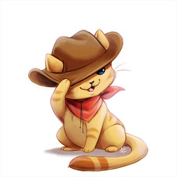 ambiguous_gender black_nose blue_eyes chibi clothing cowboy_hat feral hat headgear headwear kerchief neckerchief neckwear open_mouth open_smile paws pink_tongue red_kerchief red_neckerchief simple_background sitting smile solo tail tongue white_background seyumei neko_atsume billy_the_kitten domestic_cat felid feline felis mammal 1:1 2016 digital_drawing_(artwork) digital_media_(artwork) full-length_portrait paint_tool_sai_(artwork) portrait shaded