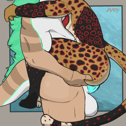 animal_print anthro balls big_balls big_butt butt cheetah_print duo genitals glowing glowing_genitalia glowing_penis holding_butt hug male male/male penis sex stand_and_carry_position standing standing_sex tail thick_thighs indura quasar_(indura) subnation cheetah felid feline felkin mammal 1:1 hi_res