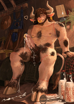 animal_genitalia animal_penis anthro badroom balls barazoku bodily_fluids bovine_genitalia bovine_penis clothed clothing cum cum_drip cumshot dripping ejaculation erection genital_fluids genital_piercing genitals hair hairy hooves horn long_hair male male/male milk morning_wood muscular nipple_piercing nipples penis penis_piercing piercing prince_albert_piercing sam_asher smile smiling_at_viewer solo sweat tail tattoo topless vein veiny_penis n.sam_asher bovid bovine cattle mammal chest_(disambiguation) nsfw absurd_res hi_res