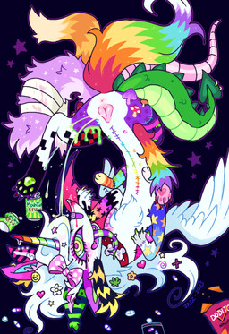 4_toes 6_legs ambiguous_gender animal_genitalia animal_vulva anus bag bandage bandaged_tail blood blue_body blue_eyes blue_fur bodily_fluids can canine_genitalia canine_vulva chest_tuft claws collar container coontail_hair drugs ear_piercing eyelashes feathered_wings feathers feet female female_feral feral flower fungus fur furgonomics furry-specific_piercing genital_fluids genitals green_body green_ears green_fur green_pawpads green_scales green_tongue hair horn markings multicolored_eyes multicolored_horn multicolored_tail multicolored_tongue mushroom nosebleed open_mouth open_smile orange_body orange_fur pawpads paws peeing peeing_on_self piercing pink_anus pink_bow pink_ears pink_feet pink_nose pink_paws pink_pupils pink_tail pink_vulva plant polka_dot_bow pupils purple_body purple_fur purple_sclera purple_tail purple_tongue rainbow_horn rainbow_nipples rainbow_tail rainbow_urine rat_tail red_body red_claws red_collar red_fur scales scaly_tail seam_(sewing) sewn_belly sewn_legs sharp_teeth smile smiley_face solo sparklefur spiked_tail spikes spikes_(anatomy) star star_(marking) striped_tongue tail tail_piercing teeth toes tongue tongue_out tuft two_tone_tongue unicorn_horn urine urine_on_self vulva watersports white_body white_fur white_hair white_wings wings x_anus yellow_body yellow_eyes yellow_fur chatoyancy doritos frito-lay mountain_dew mythology scraps_(chatoyancy) canid canine chimera mammal mythological_creature 2025 colorful_theme digital_drawing_(artwork) digital_media_(artwork) hi_res