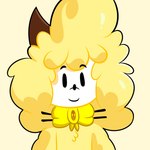 anthro black_eyes bow_tie fur horn male smile solo white_body wool_(fur) yellow_body yellow_fur yellow_wool vanillabeangoat button_(vanillabeangoat) bovid caprine mammal sheep 1:1 hi_res