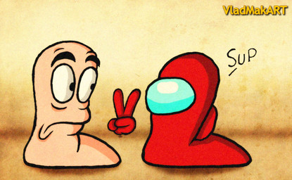 4_fingers ambiguous_gender dialogue duo feral fingers floating_hands gesture hand_gesture limbless looking_at_another noseless text toony v_sign vladmakart among_us innersloth worms_(series) crewmate_(among_us) worm worm_(worms) artist_name crossover digital_drawing_(artwork) digital_media_(artwork) english_text full-length_portrait hi_res portrait