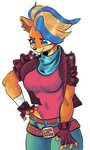 anthro belt bottomwear clothing ear_piercing ear_ring female gloves handwear jacket pants piercing ring_piercing scarf shirt solo topwear panthera_cantus activision crash_bandicoot_(series) pirate_tawna bandicoot mammal marsupial