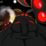 1:1 ambiguous_gender animal_humanoid antennae_(anatomy) anthro arthropod arthropod_humanoid breasts chest_tuft cryptid drow462 featureless_breasts featureless_crotch female fire first_person_view fluffy_breasts full_moon fur group hair hi_res humanoid insect insect_humanoid lepidopteran lepidopteran_humanoid monster moon moth moth_humanoid mothma'am_(word360) mothman night red_hair red_sclera slightly_chubby smoke thick_thighs tuft
