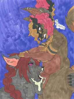 5_fingers angry angry_sex anthro anthro_on_anthro anthro_penetrated anthro_penetrating anthro_penetrating_anthro black_claws black_nipples blue_background bodily_fluids breasts brown_body brown_eyebrows brown_fur brown_hair brown_inner_ear_fluff brown_penis claws cum cum_from_nose cum_in_mouth cum_in_nose cum_inside duo ear_piercing eyebrows fellatio female fingers fur gauged_ear genital_fluids genitals grey_body grey_fur gynomorph gynomorph/male gynomorph_penetrating gynomorph_penetrating_male hair inner_ear_fluff intersex intersex/female intersex/male intersex_penetrating intersex_penetrating_male male male_penetrated multicolored_body multicolored_fur multicolored_hair nipples oral penetration penile penis piercing pink_eyes pink_inner_ear_fluff pink_nipples red_eyebrows red_hair scar sex simple_background slightly_chubby slightly_chubby_anthro slightly_chubby_gynomorph slightly_chubby_intersex tail tuft vein veiny_penis mikefox2400 rebecca_(mikefox2400) canid canine canis mammal mephitid skunk wolf hi_res