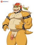 2_horns anthro balls bodily_fluids bracelet circumcised collar cum cum_drip dripping featureless_chest flaccid genital_fluids genitals horn humanoid_genitalia humanoid_penis jewelry male muscular overweight penis solo spiked_bracelet spiked_collar spikes kraidhiel bowser_day mario_bros nintendo bowser koopa scalie hi_res